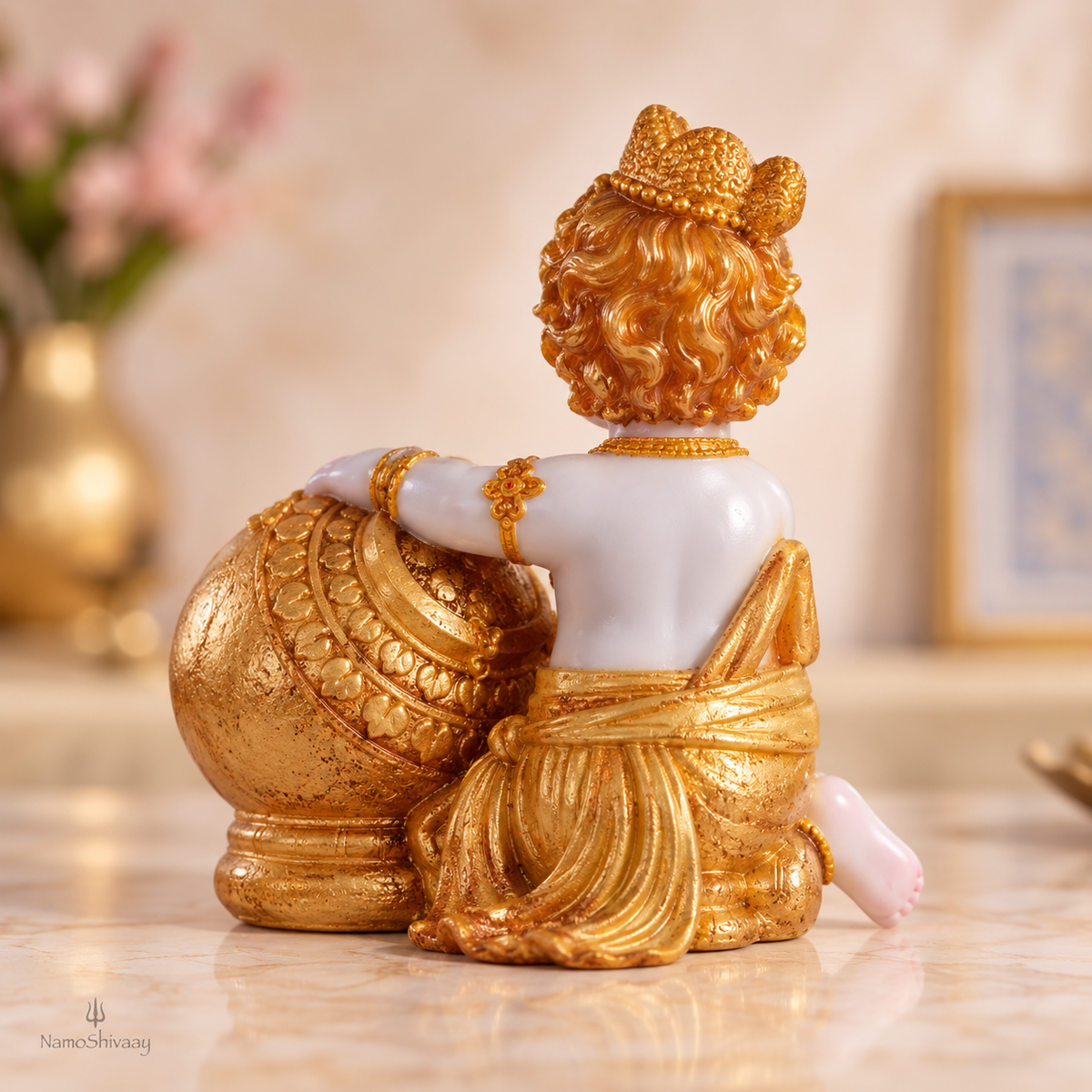 Makhan Chor Bal Krishna Idol – White & Gold