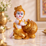 Makhan Chor Bal Krishna Idol – White & Gold