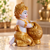 Makhan Chor Bal Krishna Idol – White & Gold