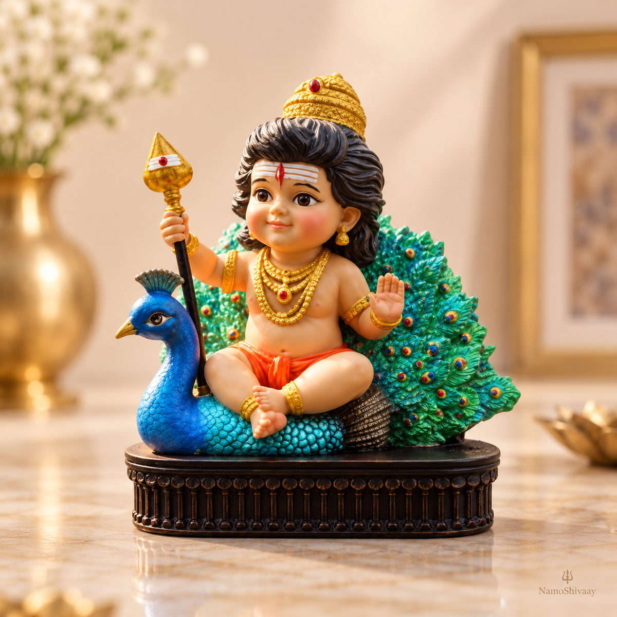 Divine Bal Murugan with Peacock Idol