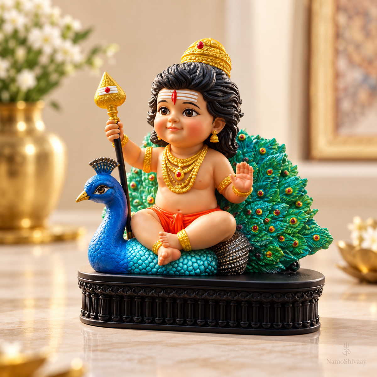 Divine Bal Murugan with Peacock Idol