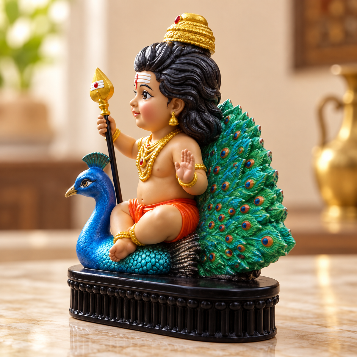 Divine Bal Murugan with Peacock Idol