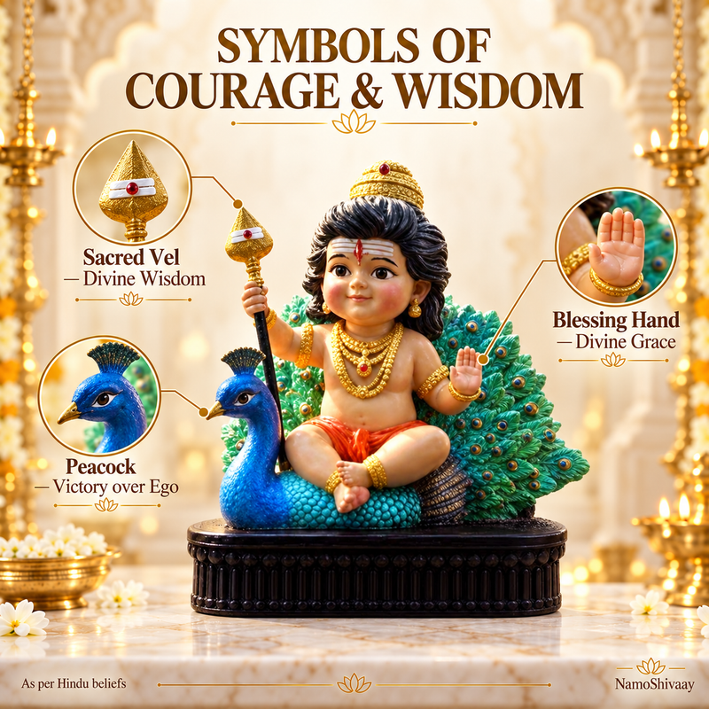 Divine Bal Murugan with Peacock Idol