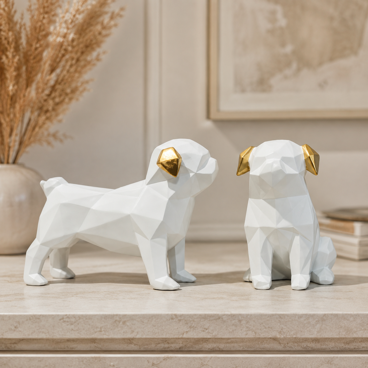 Divine Guardian Dog Pair -Pearl White