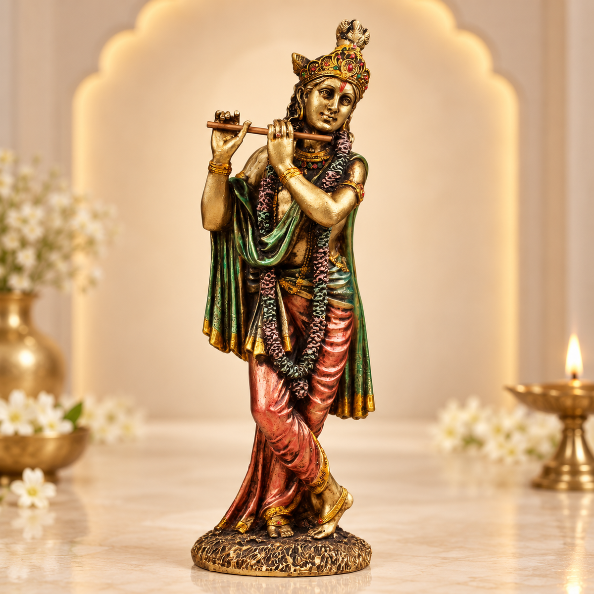 Standing Lord Krishna with Flute Idol