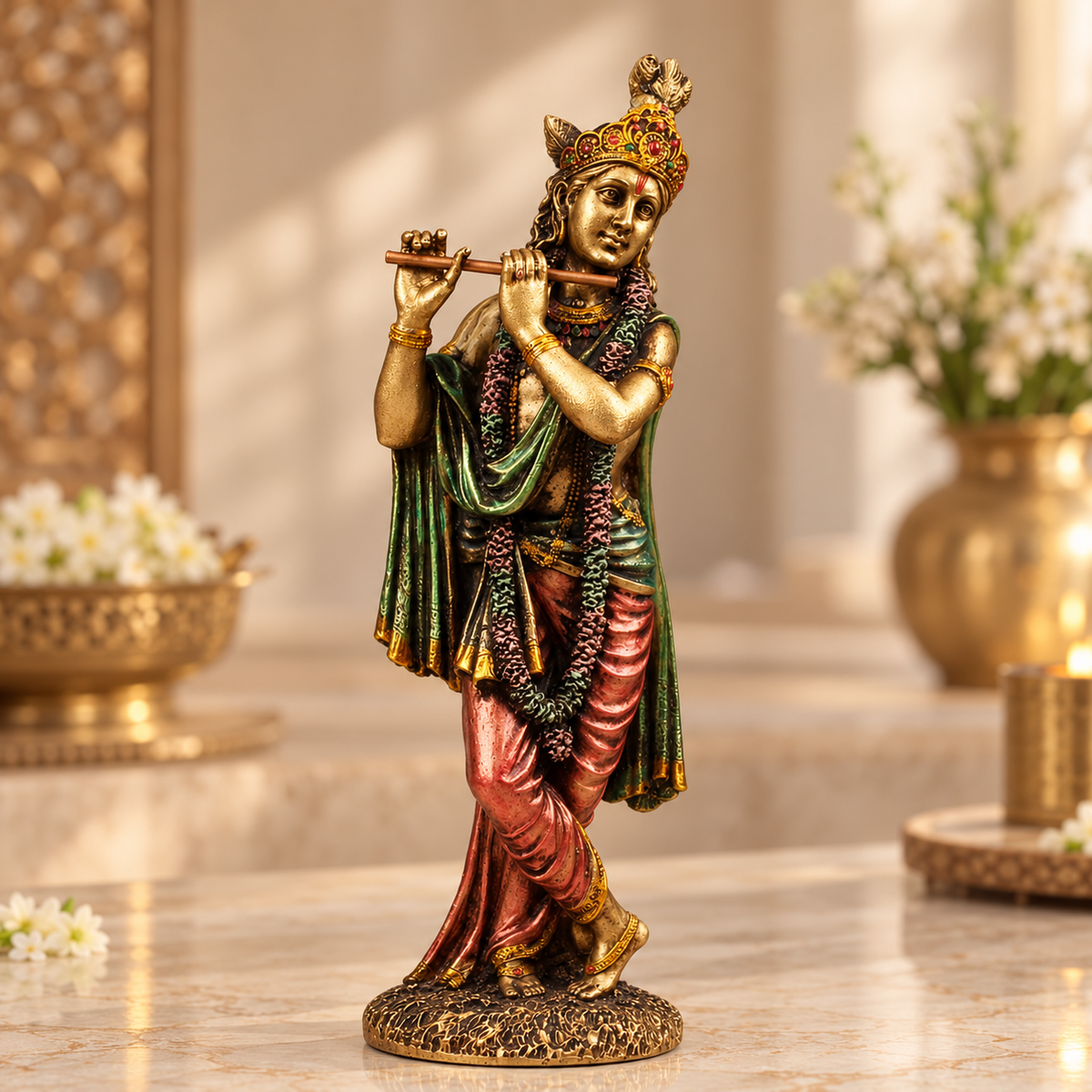 Standing Lord Krishna with Flute Idol