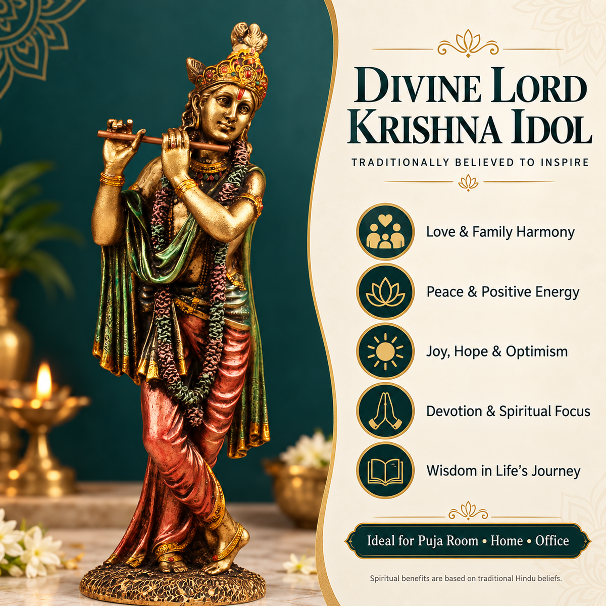 Standing Lord Krishna with Flute Idol
