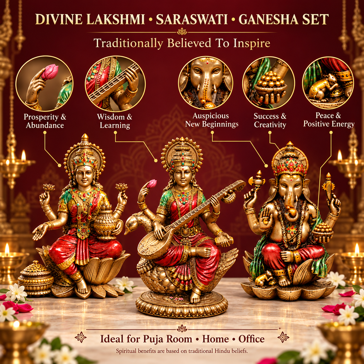 Shubh Lakshmi–Saraswati–Ganesha Murti