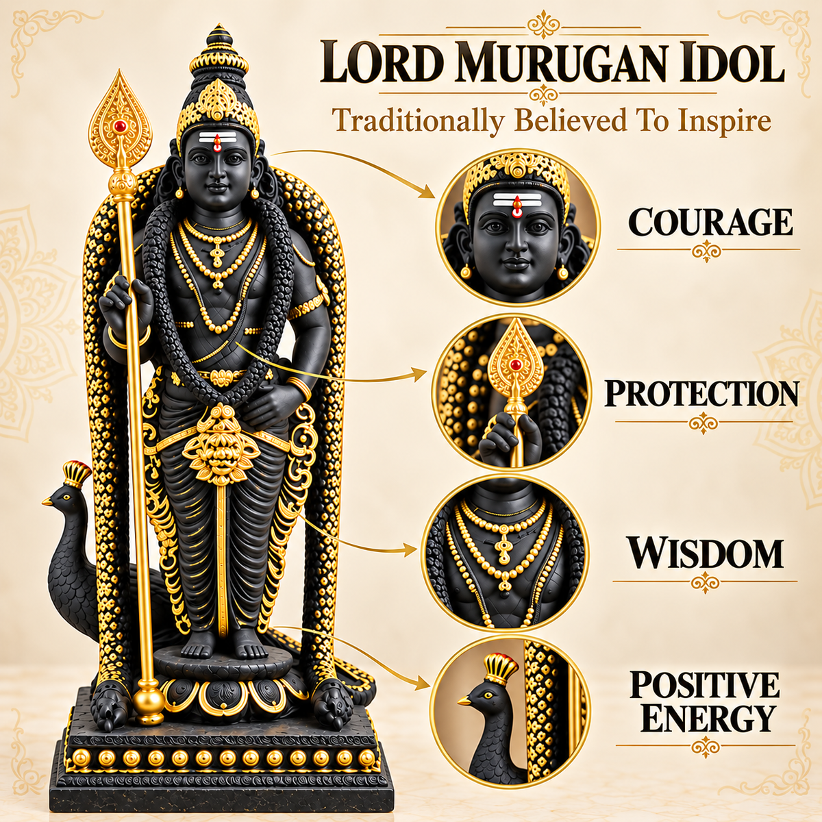 Standing Lord Murugan with Vel Idol