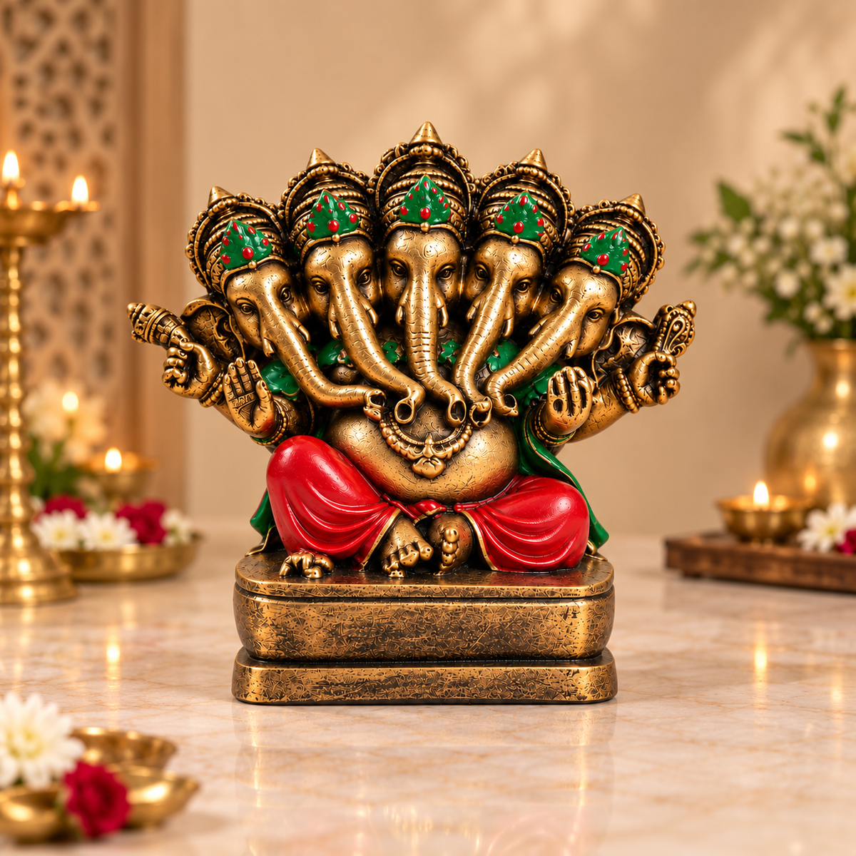Panchmukhi Rich Gold Ganesha Idol