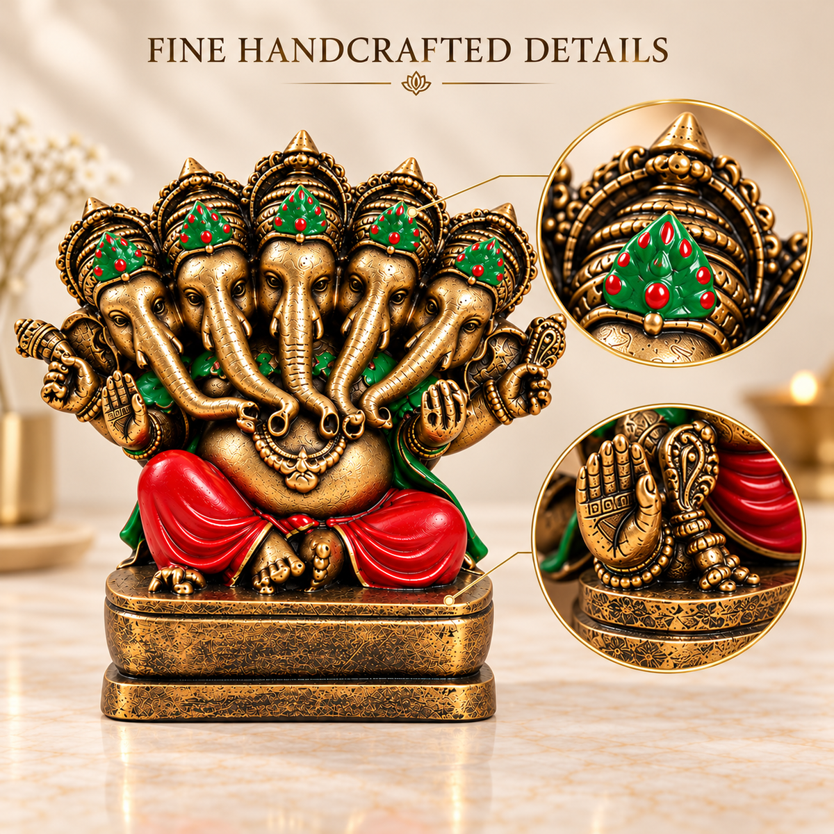 Panchmukhi Rich Gold Ganesha Idol