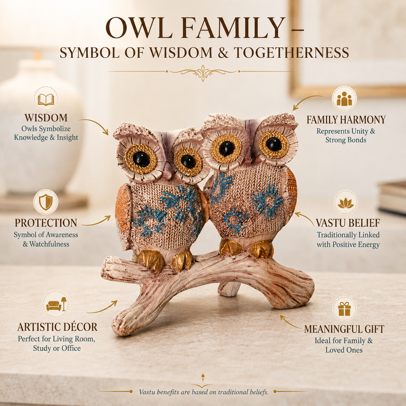Owl Family on Branch -Shubh Samriddhi Owls