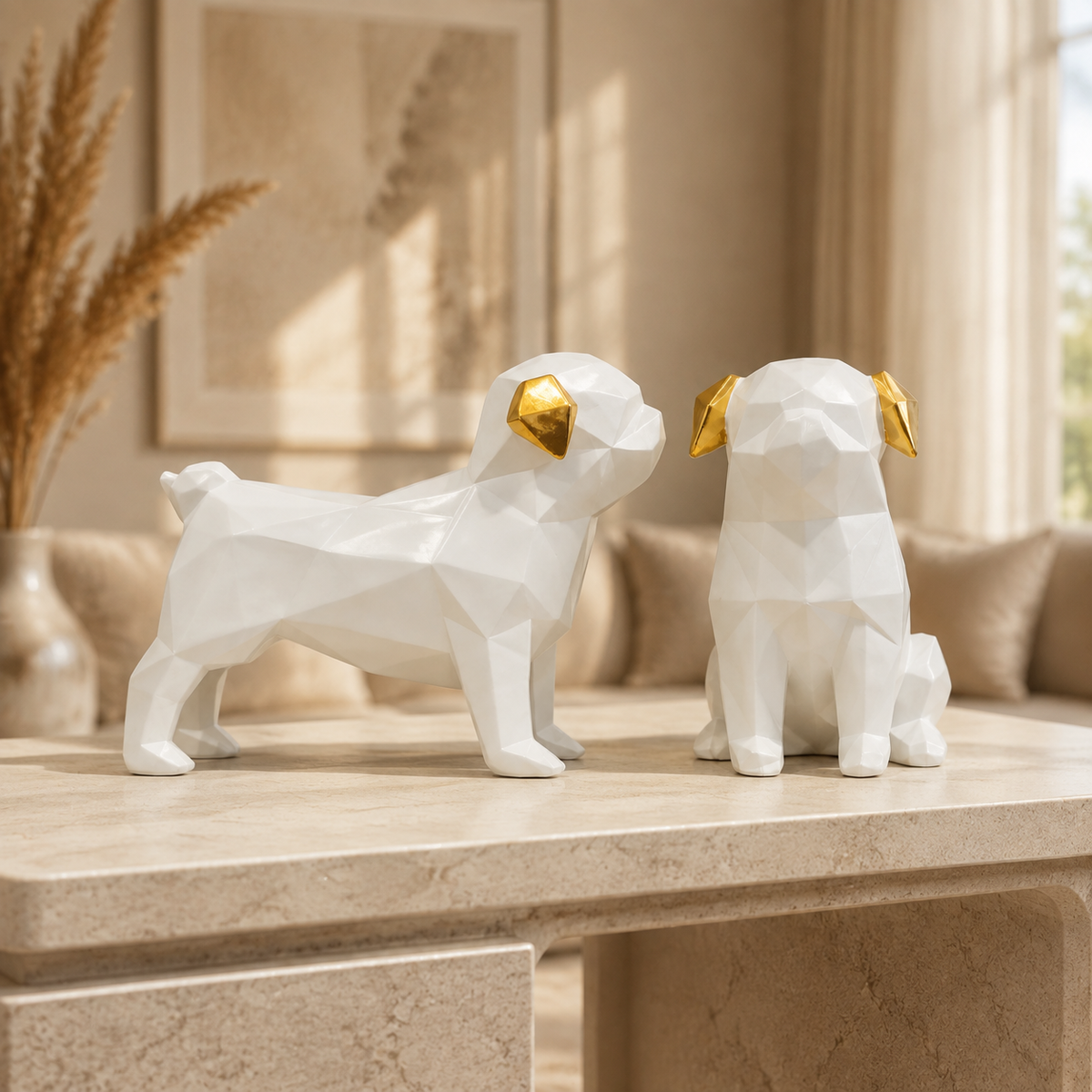 Divine Guardian Dog Pair -Pearl White