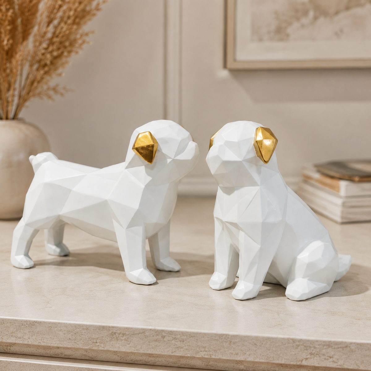 Divine Guardian Dog Pair -Pearl White