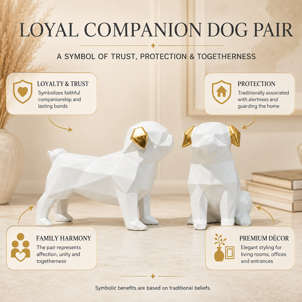 Divine Guardian Dog Pair -Pearl White