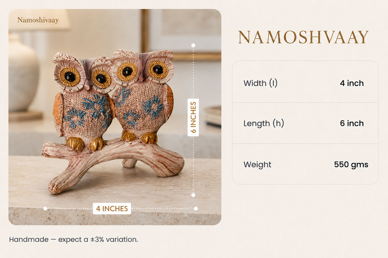 Owl Family on Branch -Shubh Samriddhi Owls dimensions