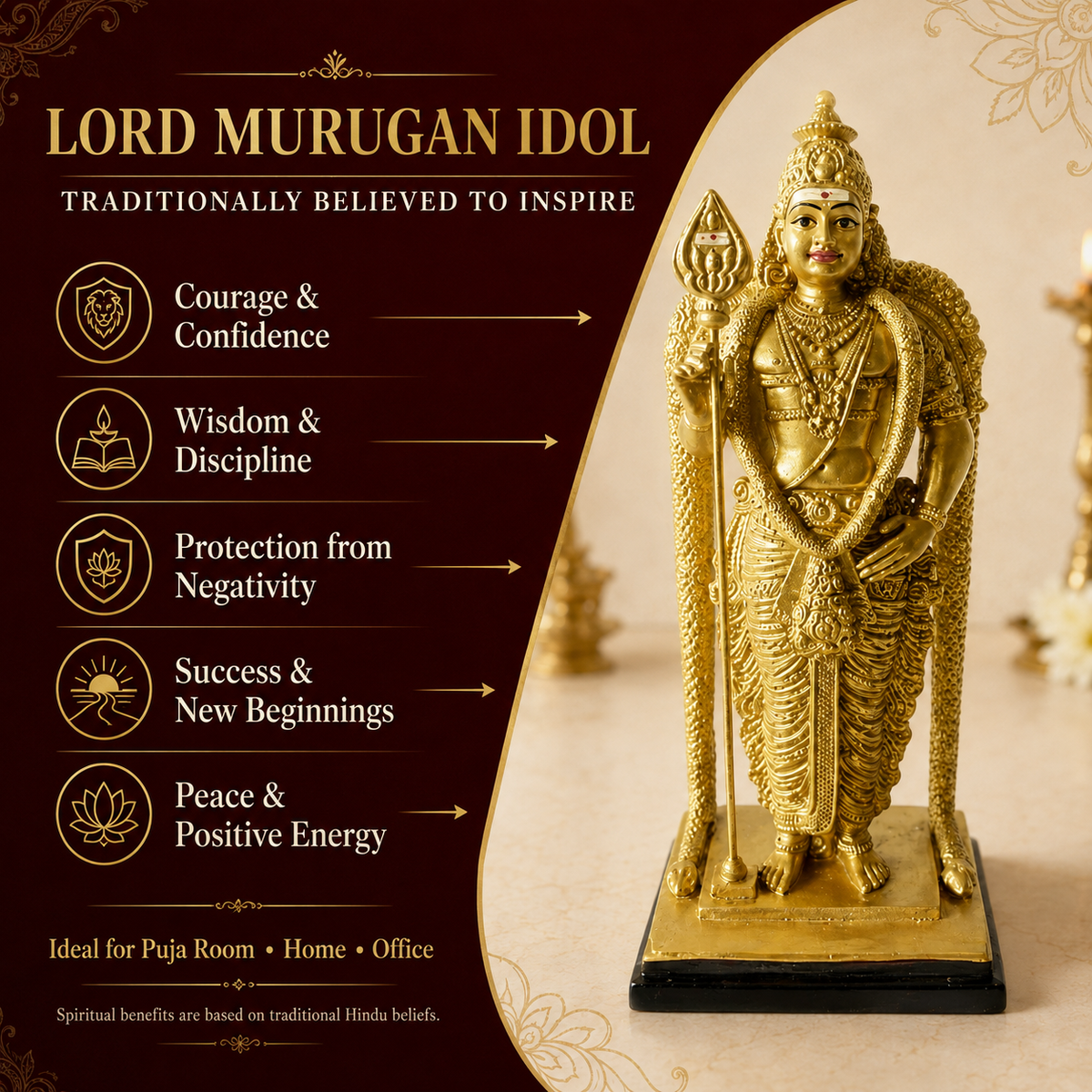 Golden Murugan Blessings Idol