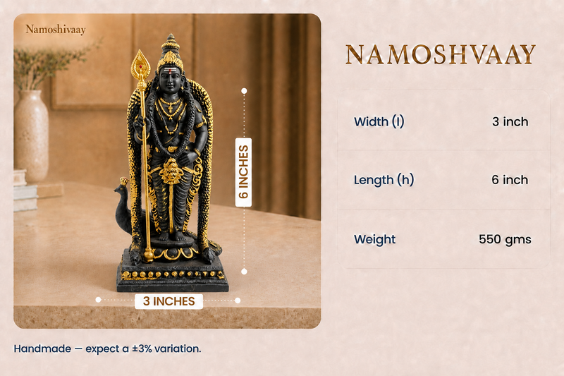 Standing Lord Murugan with Vel Idol dimensions