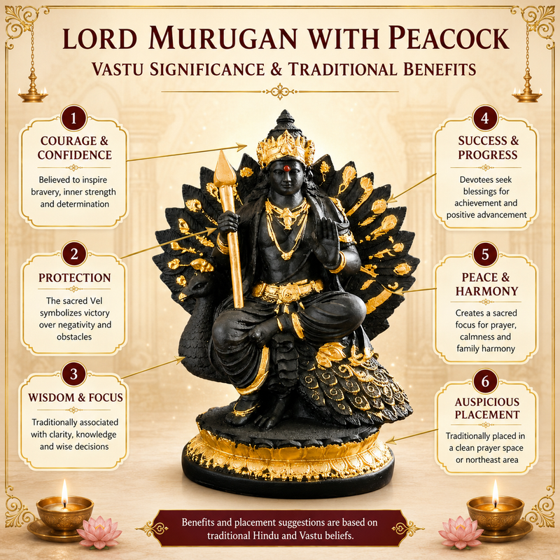 Lord Murugan Seated on Peacock Idol