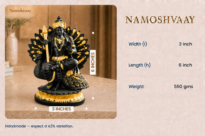 Lord Murugan Seated on Peacock Idol dimensions