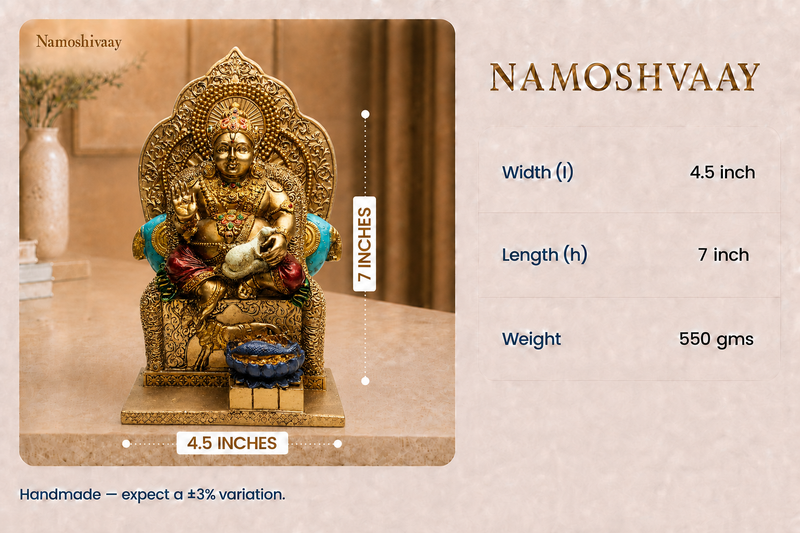 Antique-Golden Lord Kuber Idol dimensions