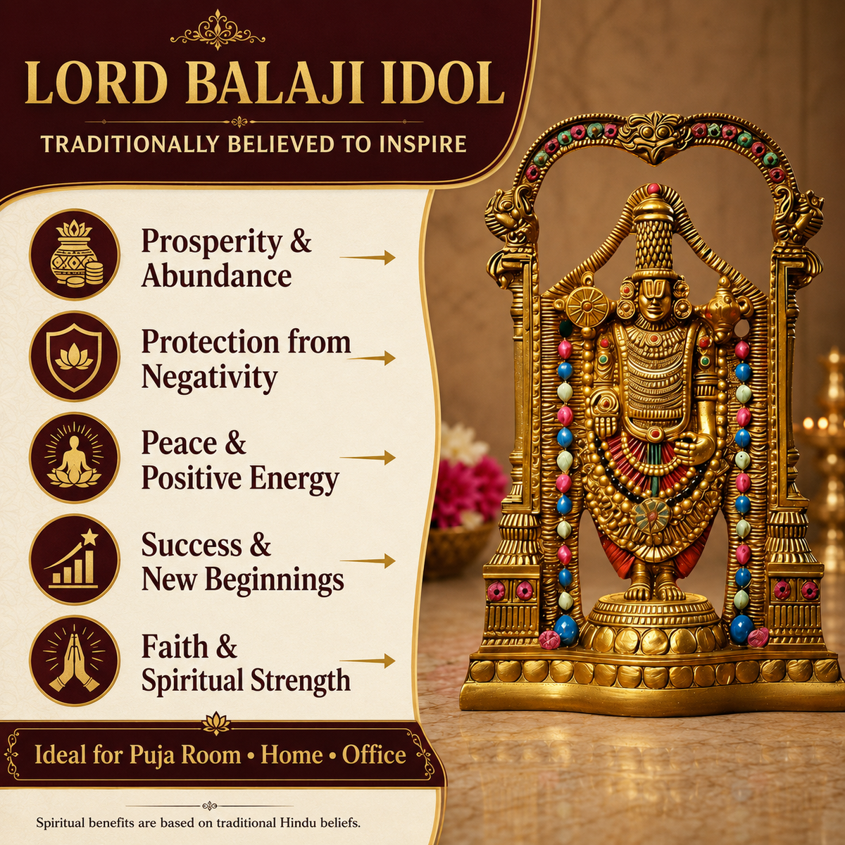 Lord Balaji (Srinivasa) Idol - Antique Finish (8 Inch)