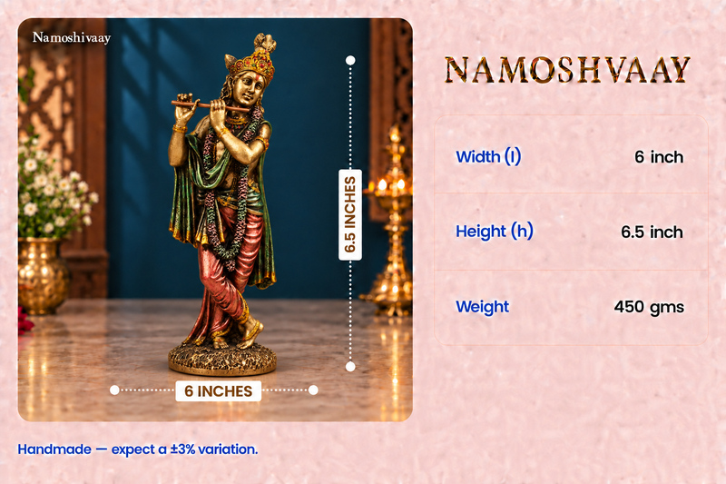 Standing Lord Krishna with Flute Idol dimensions