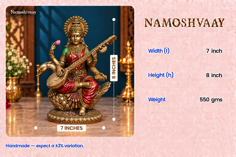 Goddess Saraswati with Veena Idol dimensions