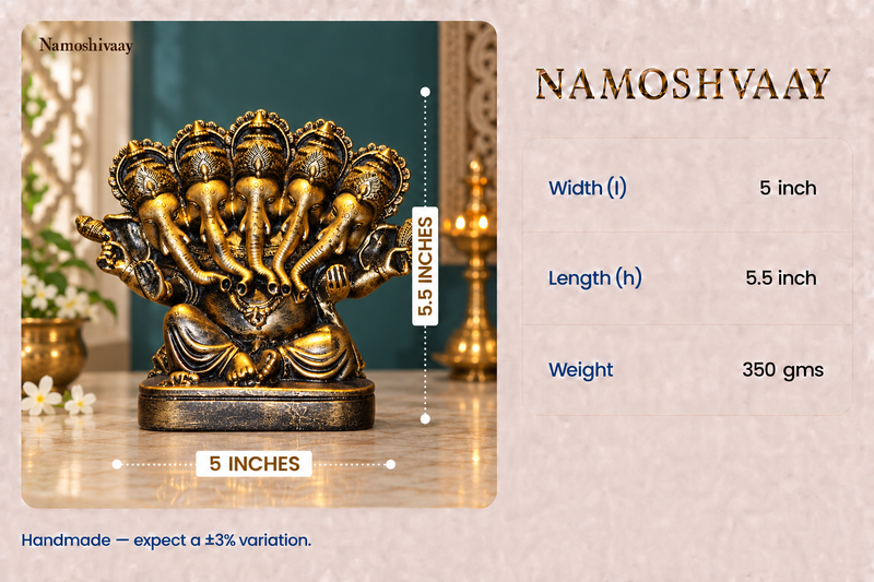Panchmukhi Ganesha Idol dimensions