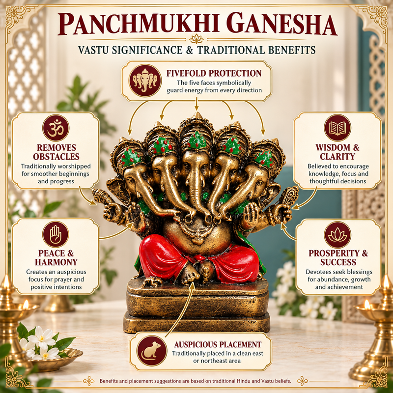 Panchmukhi Rich Gold Ganesha Idol