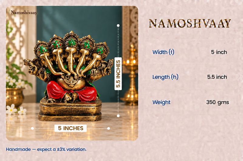 Panchmukhi Rich Gold Ganesha Idol dimensions