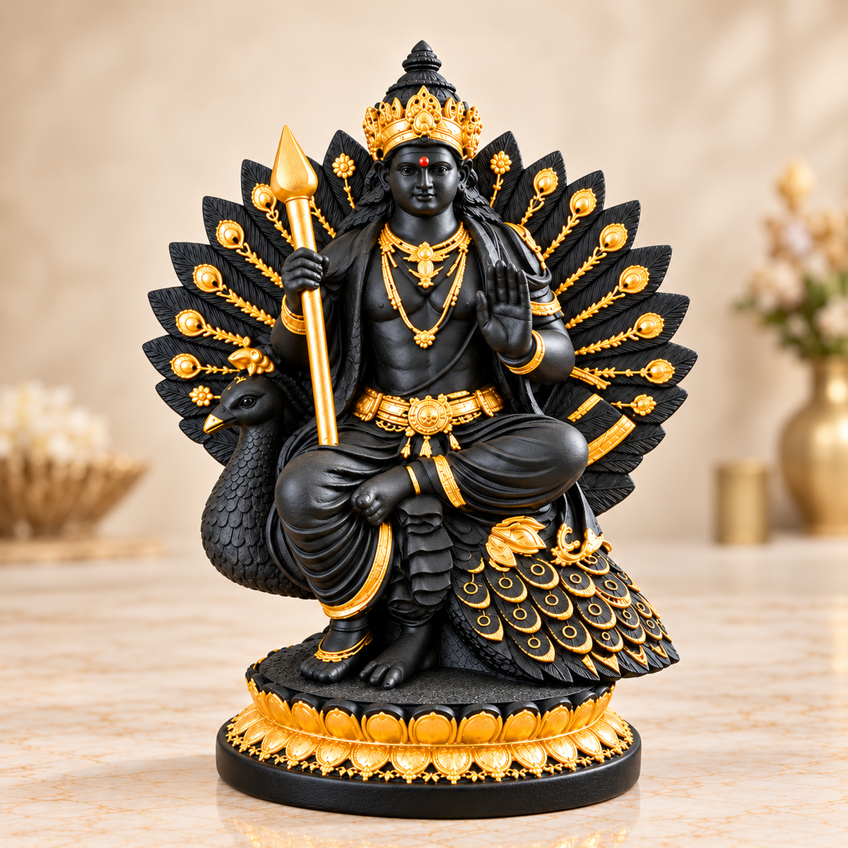 Lord Murugan Seated on Peacock Idol