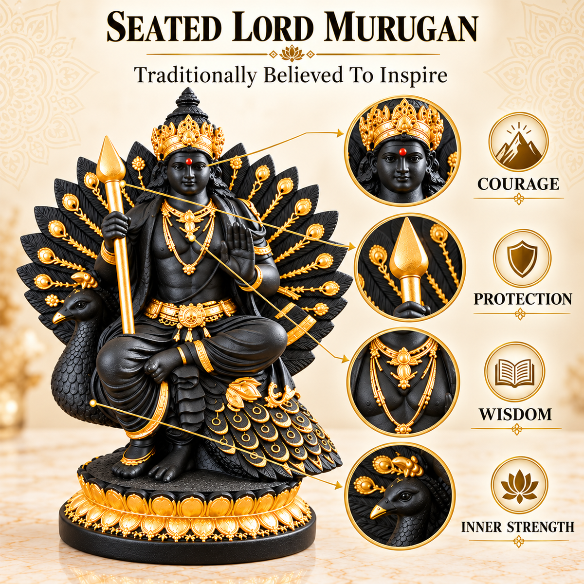 Lord Murugan Seated on Peacock Idol