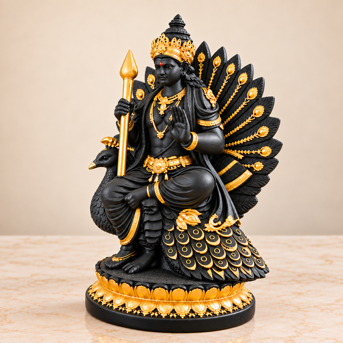 Lord Murugan Seated on Peacock Idol