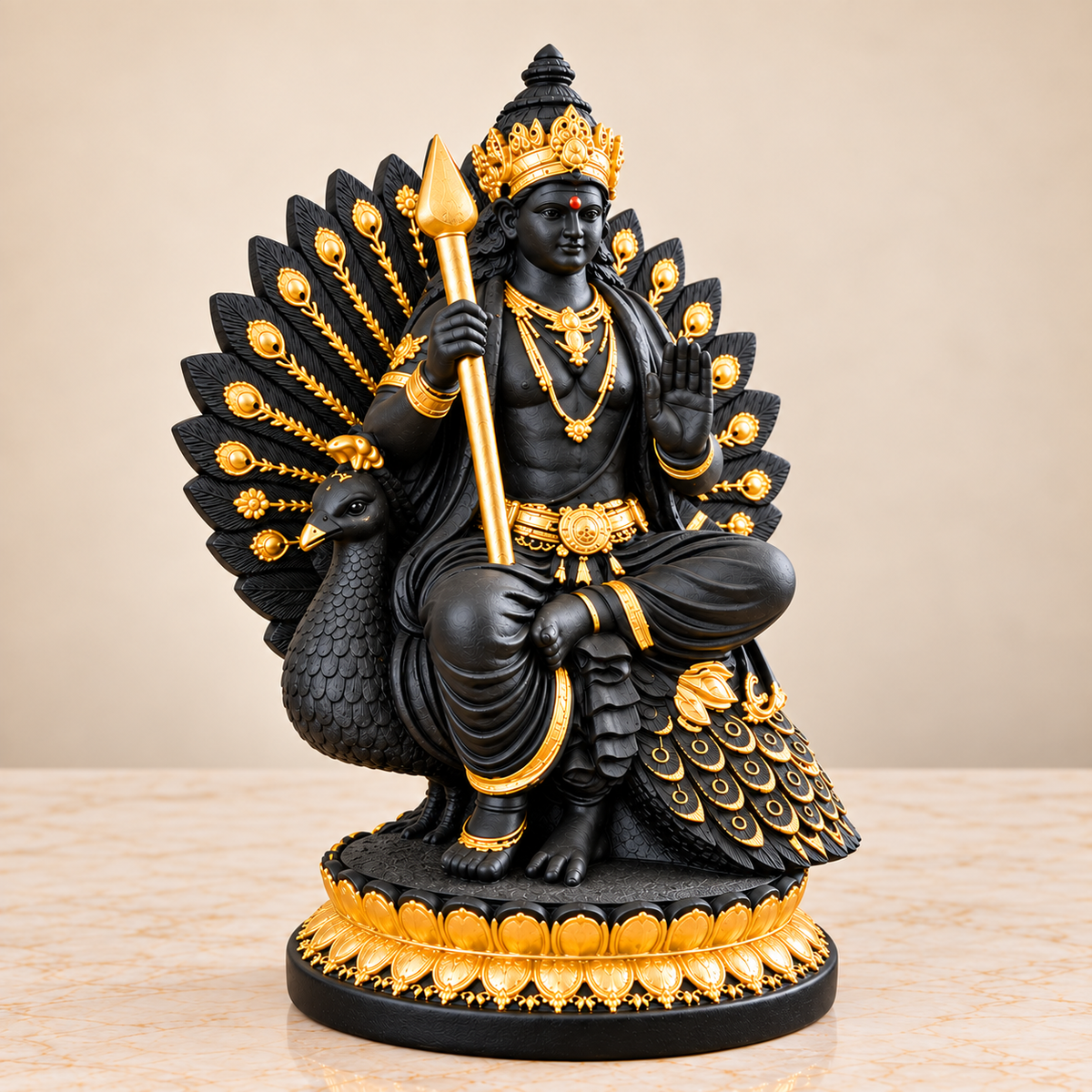 Lord Murugan Seated on Peacock Idol