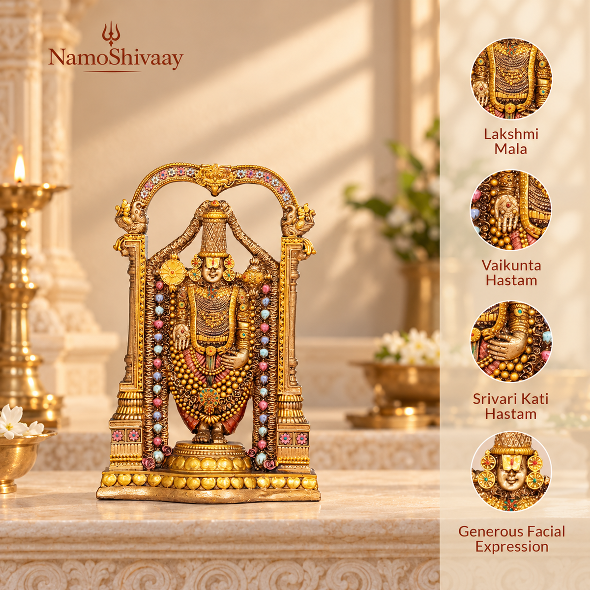Lord Balaji (Srinivasa) Idol - Antique Finish (8 Inch)