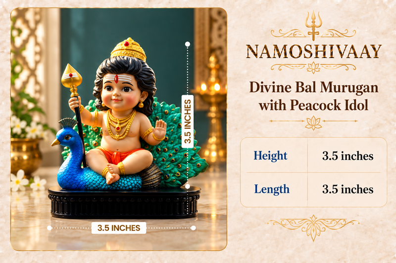 Divine Bal Murugan with Peacock Idol dimensions