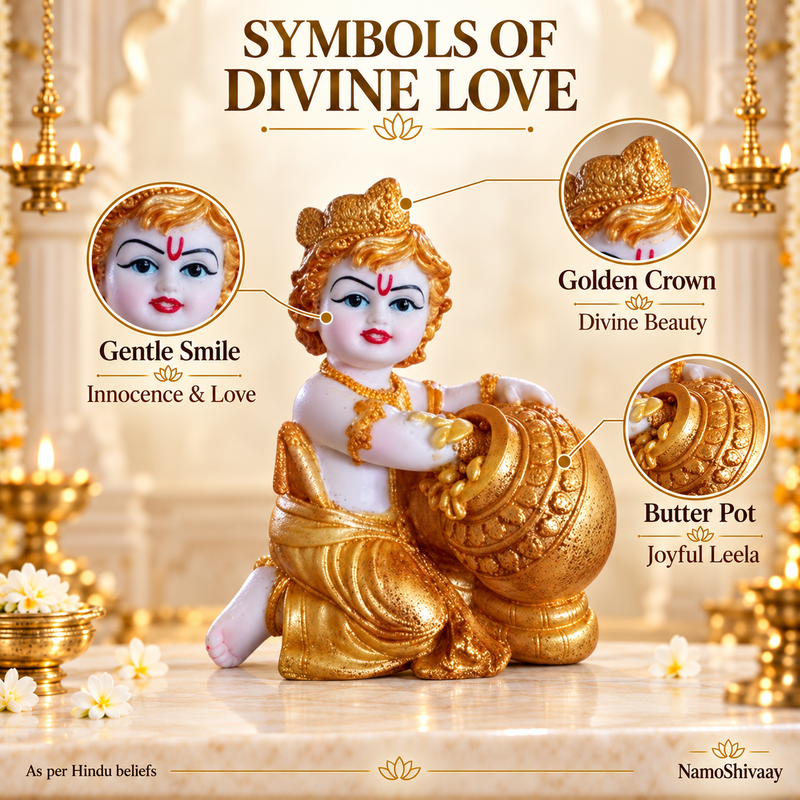 Makhan Chor Bal Krishna Idol – White & Gold
