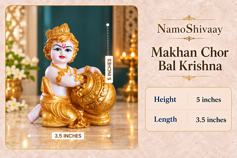 Makhan Chor Bal Krishna Idol – White & Gold dimensions