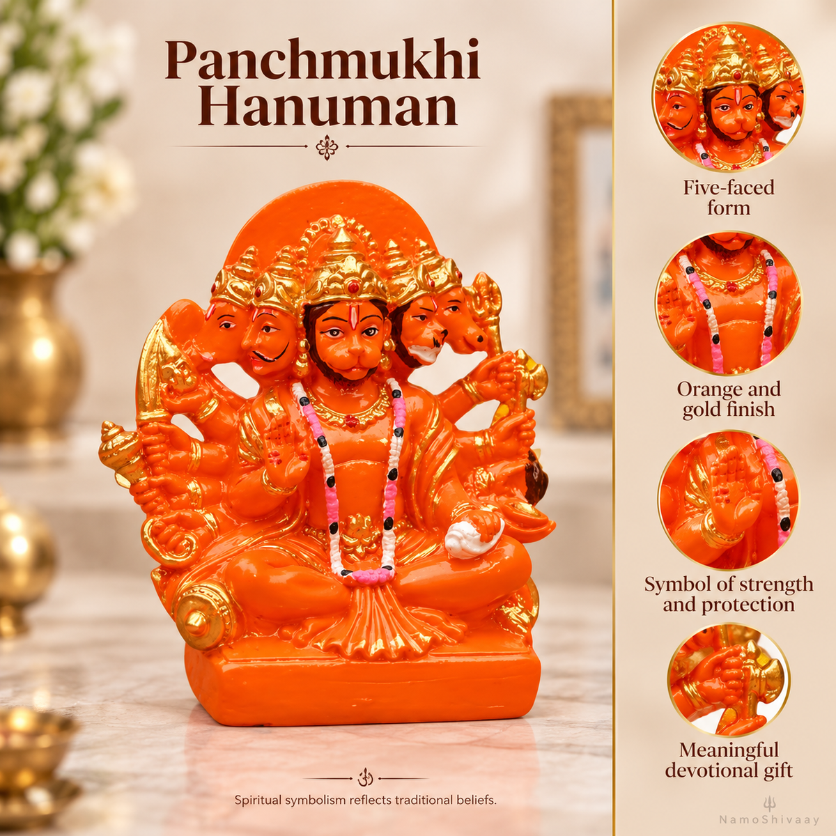 Panchmukhi Hanuman Protection Idol – Orange & Gold