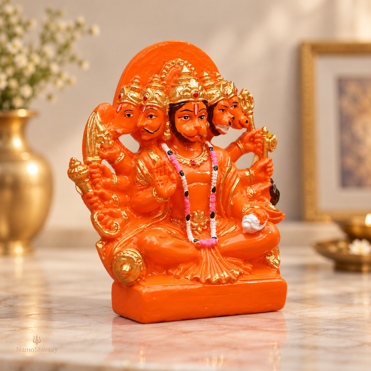 Panchmukhi Hanuman Protection Idol – Orange & Gold