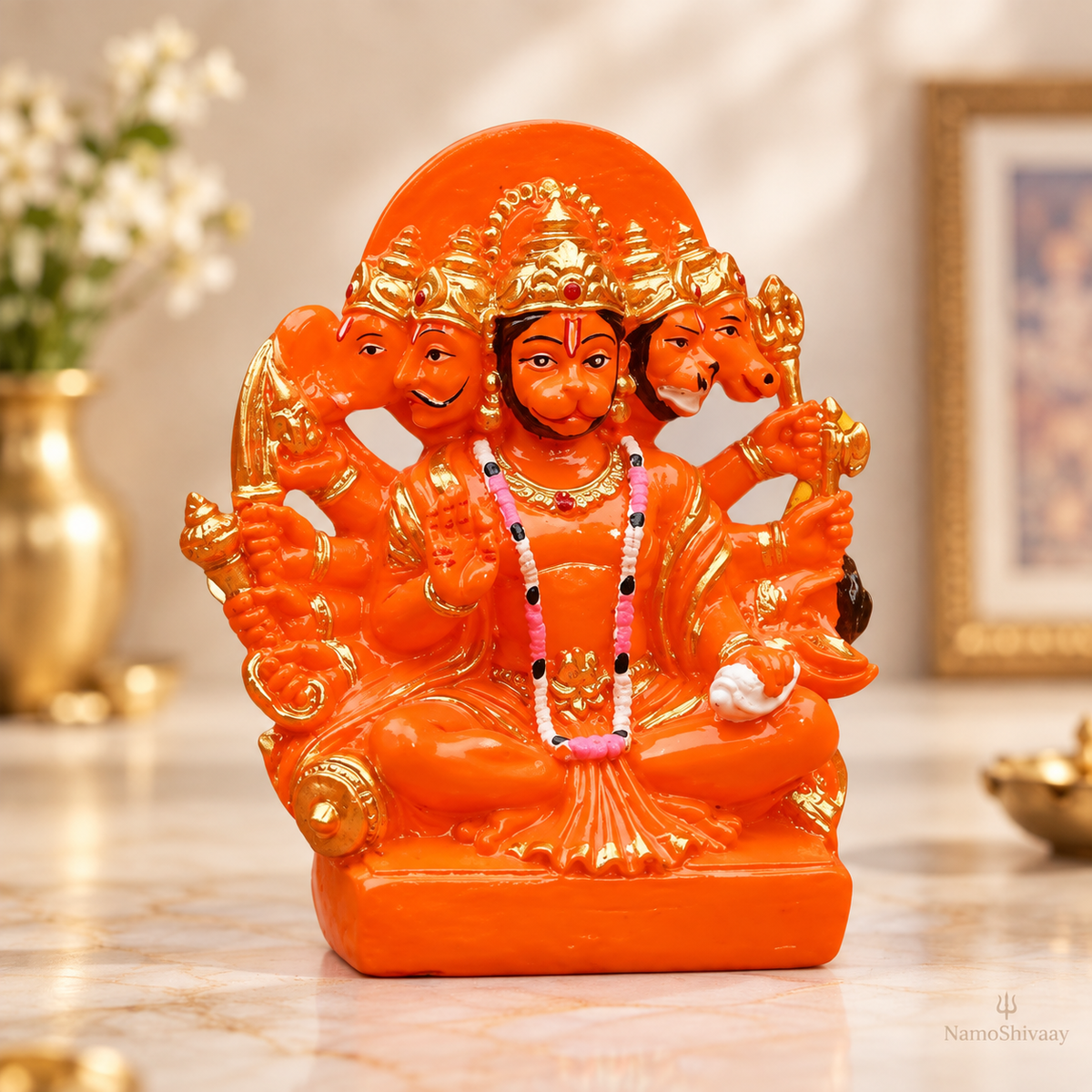 Panchmukhi Hanuman Protection Idol – Orange & Gold