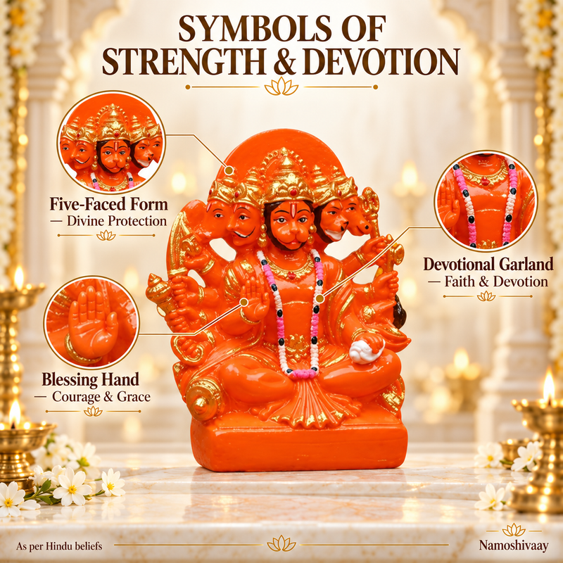 Panchmukhi Hanuman Protection Idol – Orange & Gold