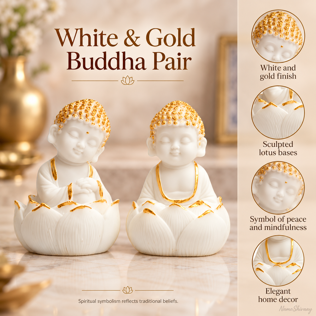 Lotus Buddha Pair – White & Gold