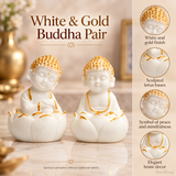 Lotus Buddha Pair – White & Gold