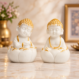 Lotus Buddha Pair – White & Gold