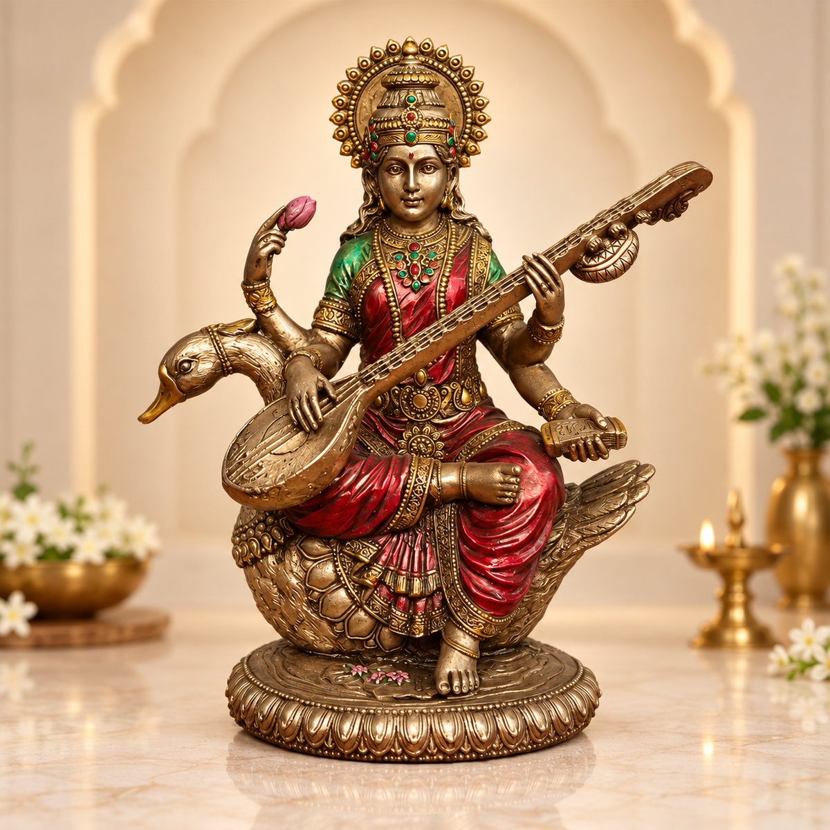 Goddess Saraswati with Veena Idol